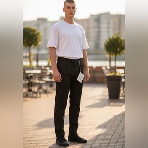 NEW Jucca Men's Black High Rise Cotton Trouser Pants Size 46 US 36